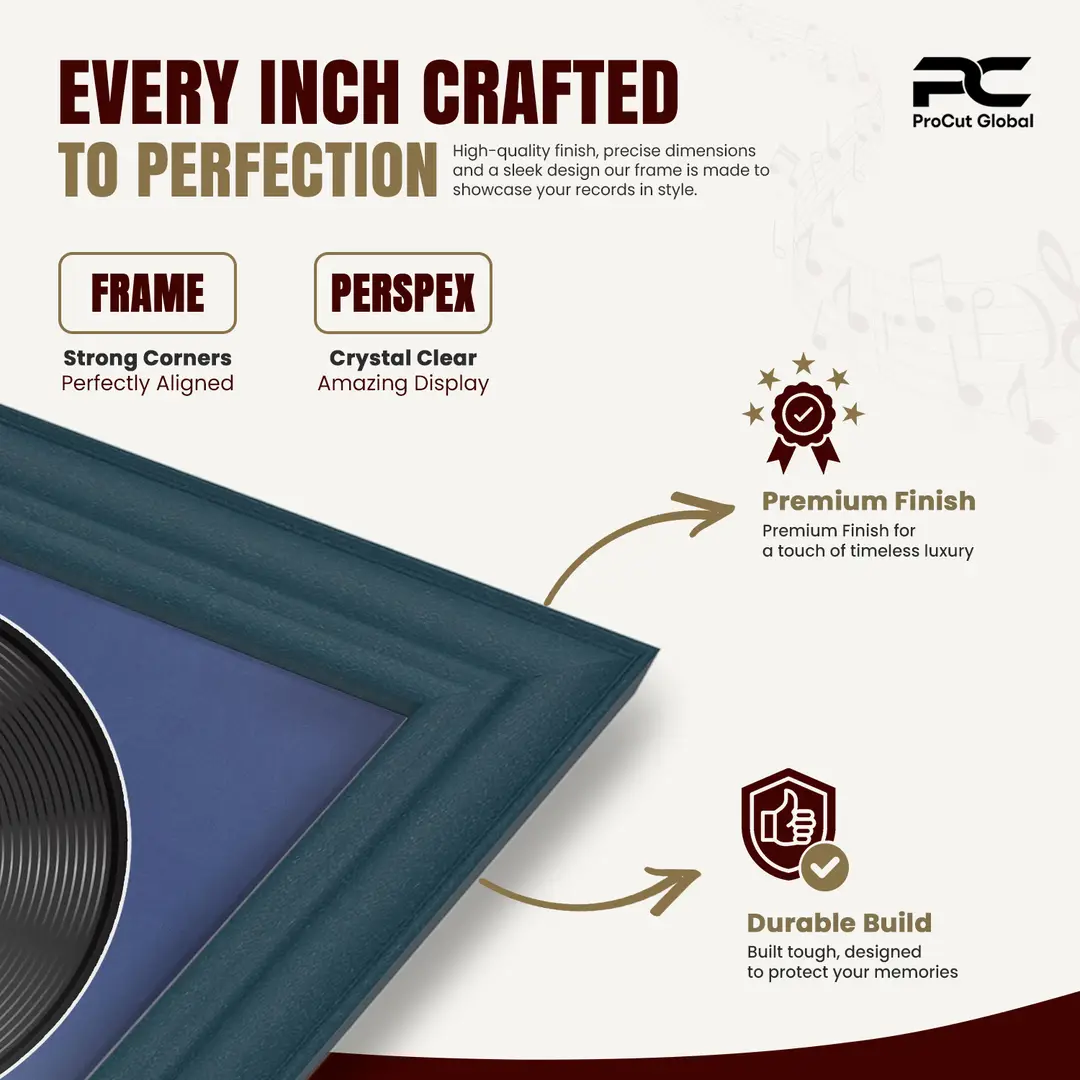 30x17" Classic Navy Blue Vinyl Record Frame With Silver Mount | Displays 12" LP Cover & Disc Side by Side thumbnail 7