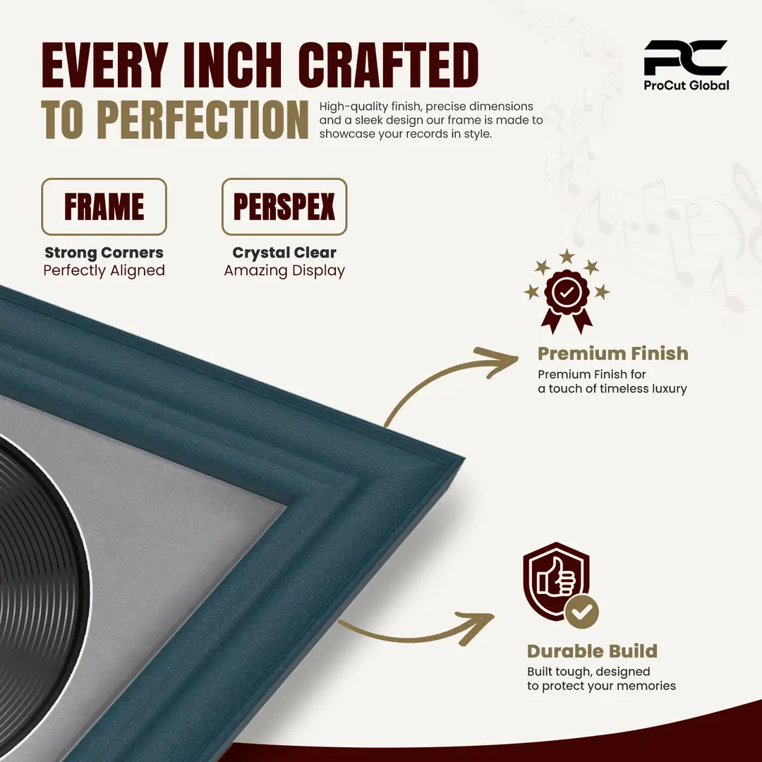 30x17" Classic Navy Blue Vinyl Record Frame With Mid Grey Mount | Displays 12" LP Cover & Disc Side by Side thumbnail 7