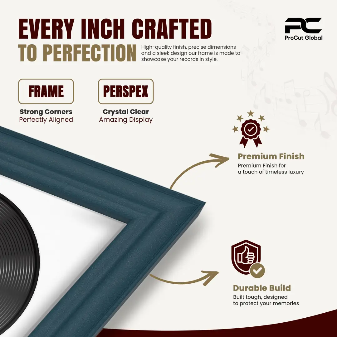 30x17" Classic Navy Blue Vinyl Record Frame With Ice White Mount | For 12" LP Cover and Disc Side By Side Display thumbnail 7