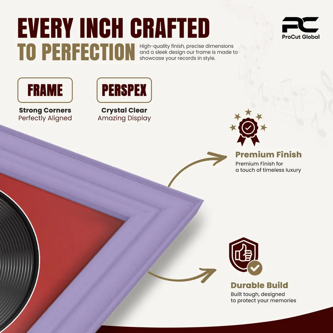 30x17" Classic Purple Vinyl Record Frame With Crimson Mount | Displays 12" LP Cover & Disc Side by Side thumbnail 7