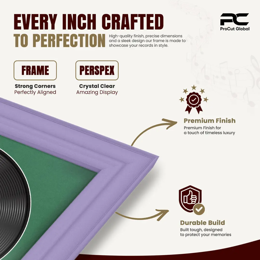 30x17" Classic Purple Vinyl Record Frame With Emerald (Green) Mount | Side by Side 12" LP Cover & Disc Display thumbnail 7