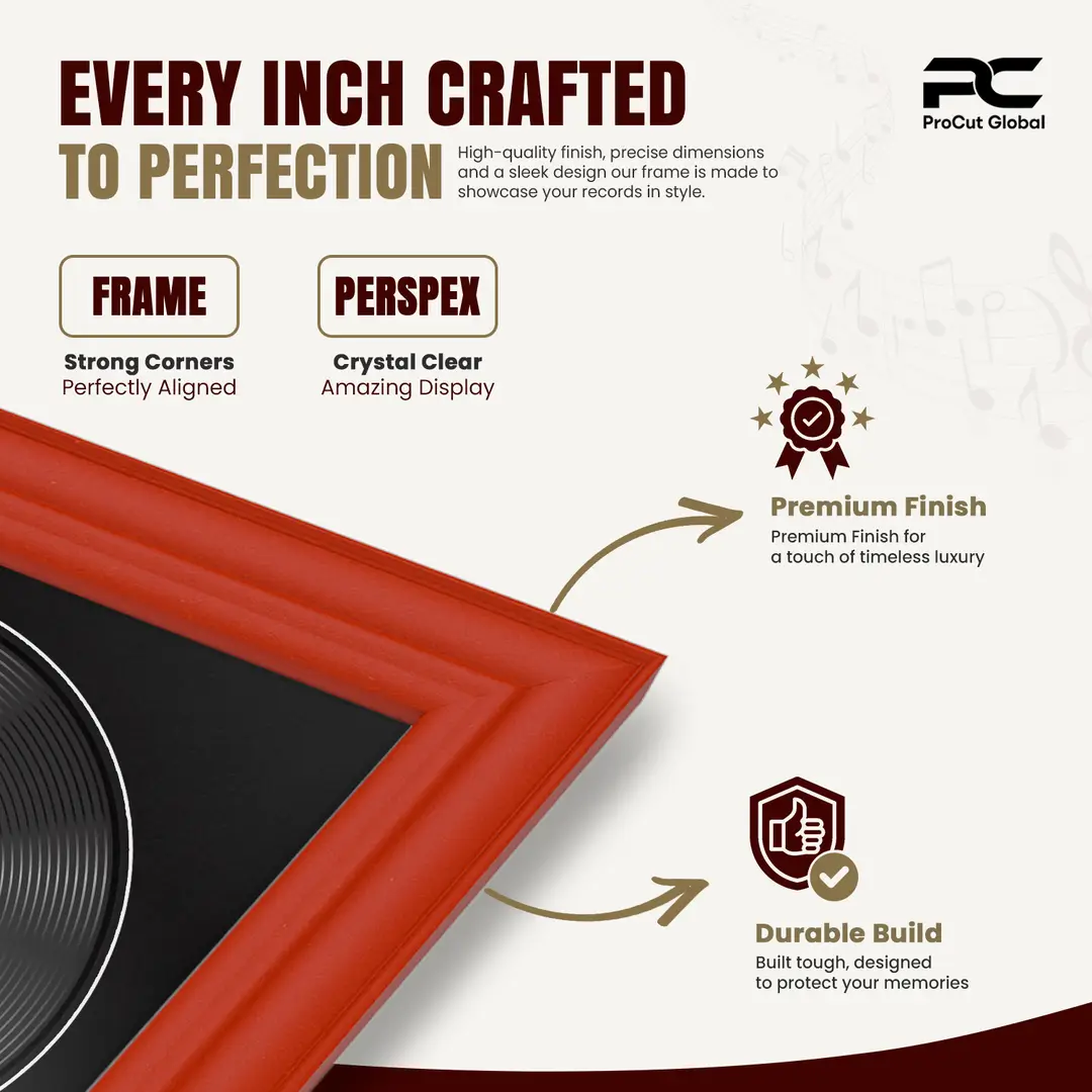 30x17" Classic Vinyl Record Frame With Poppy Red Mount | Side by Side 12" LP Cover & Disc Display thumbnail 7