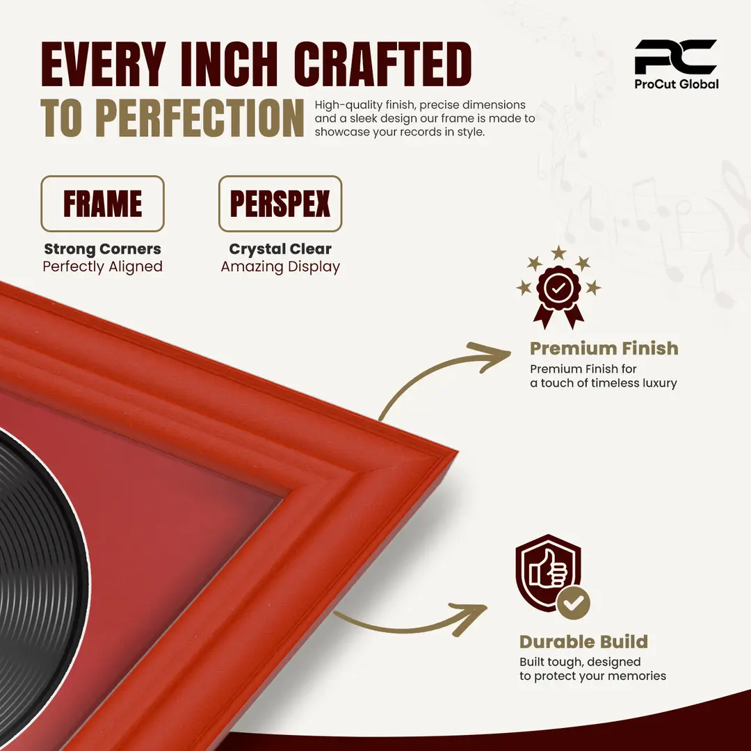 30x17" Classic Red Vinyl Record Frame With Crimson Mount | Displays 12" LP Cover & Disc Side by Side thumbnail 7