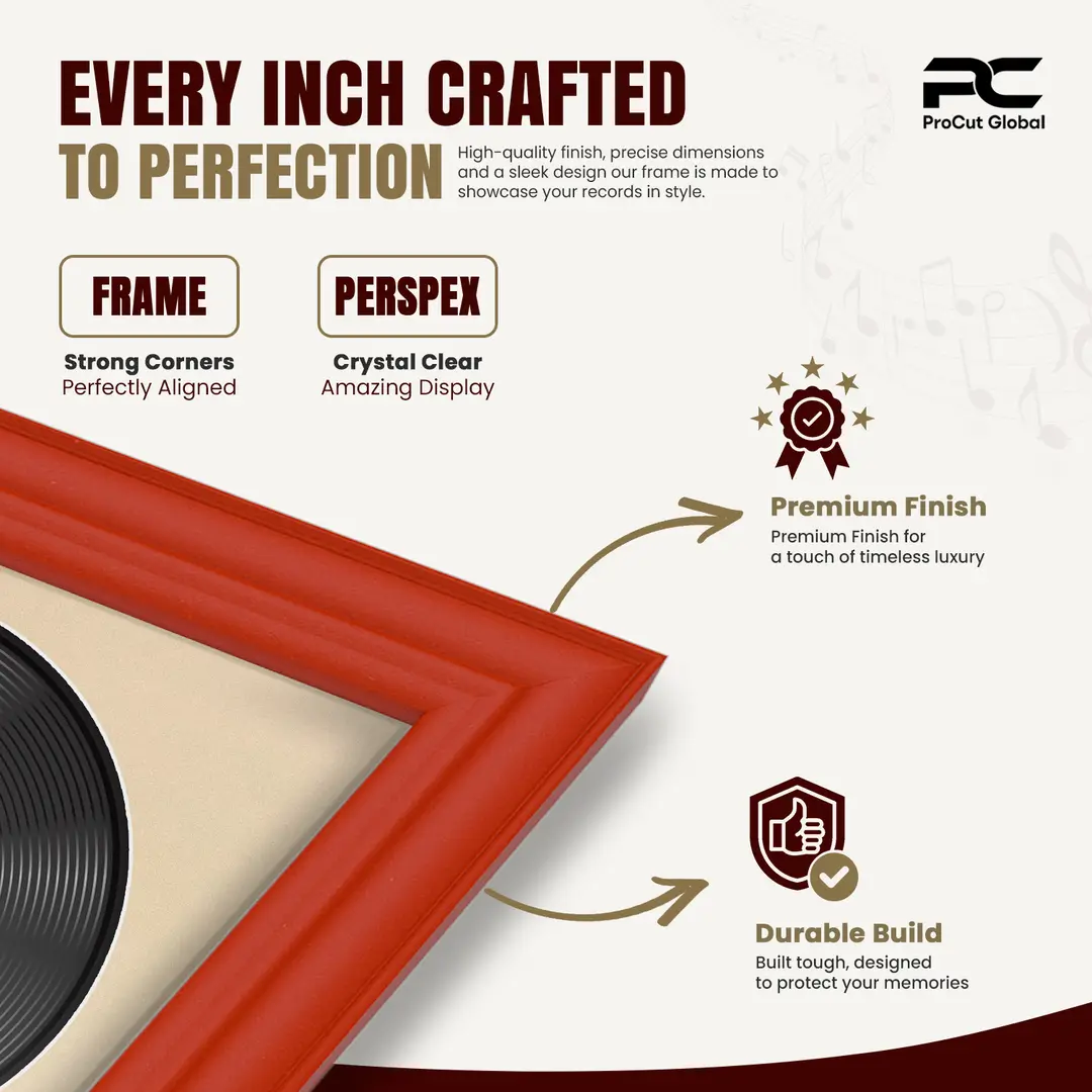 30x17" Classic Red Vinyl Record Frame With Ivory Mount | Side by Side 12" LP Cover & Disc Display thumbnail 7