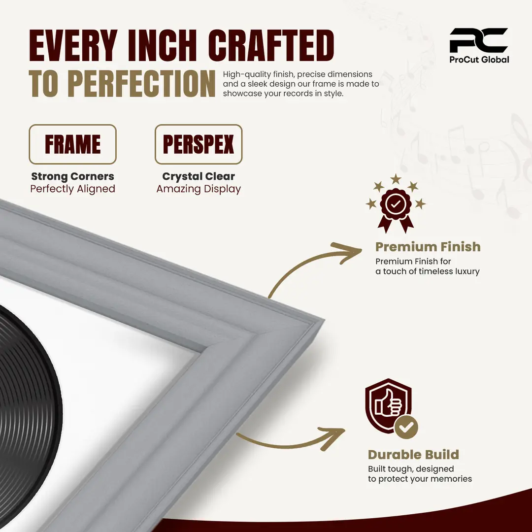 30x17" Classic Silver Vinyl Record Frame With Ice White Mount | For 12" LP Cover and Disc Side By Side Display thumbnail 7