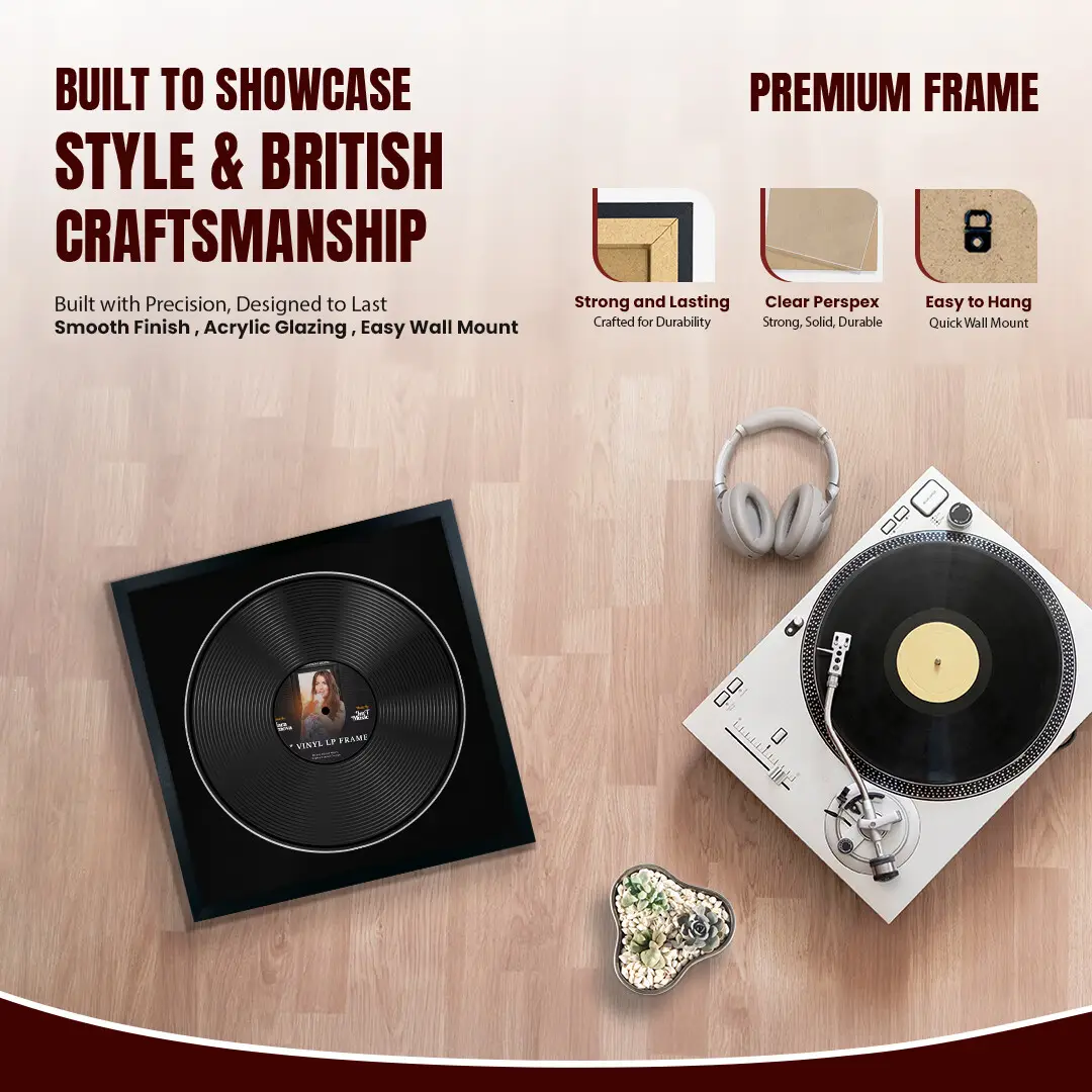 16x16" Modern Sleek Black Vinyl Record Frame With Black Mount For 12" LP Discs | Elegant Frame For Music Lovers thumbnail 2