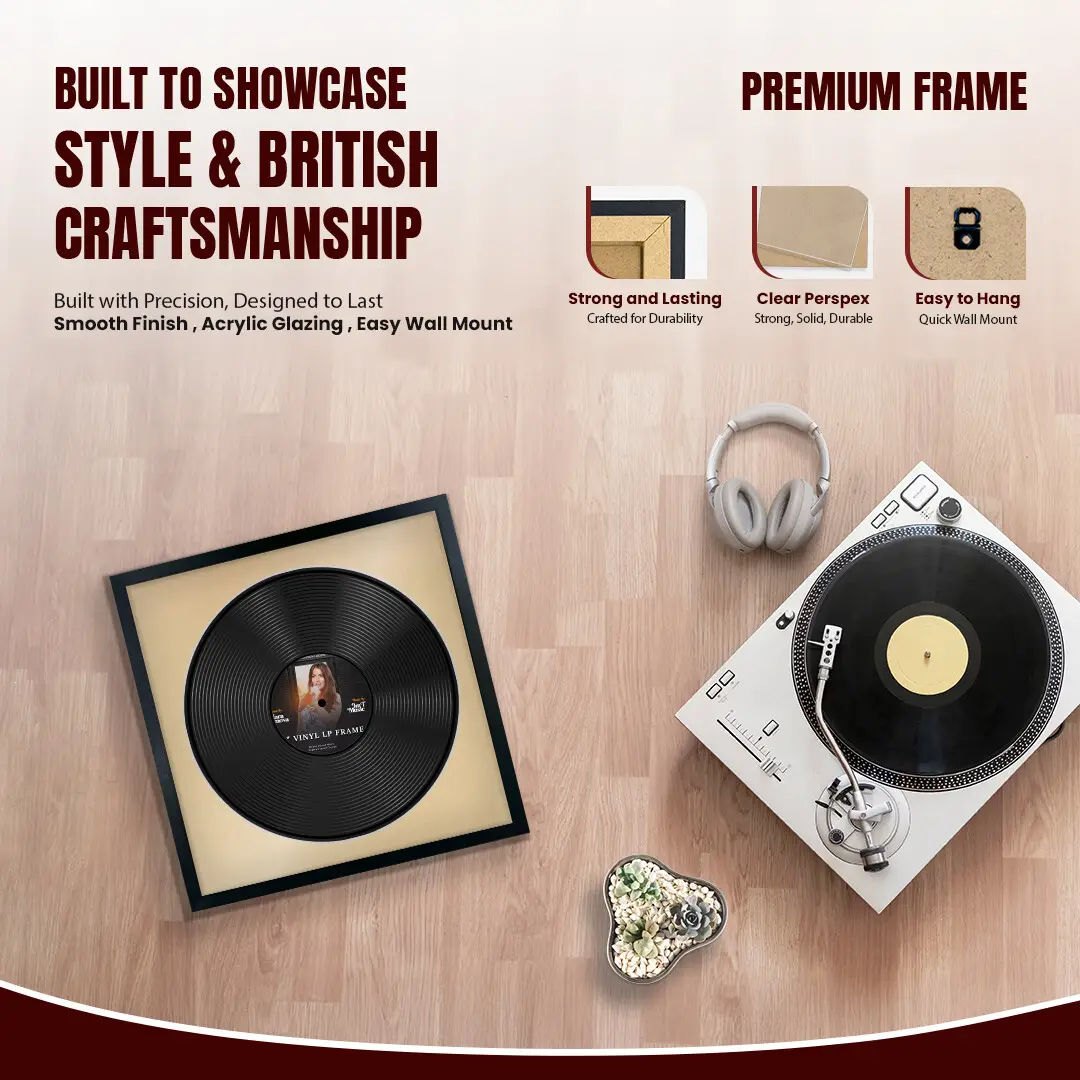 16x16" Modern Sleek Black Vinyl Record Frame With Ivory Mount For 12" LP Discs | Contemporary Wall Display thumbnail 2