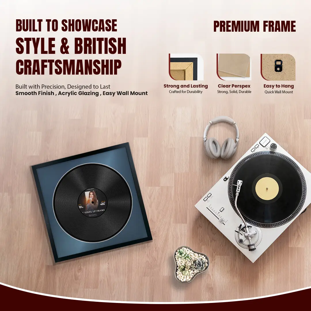 16x16" Modern Sleek Black Vinyl Record Frame With Pompador Mount For 12" LP Discs | Contemporary Wall Display thumbnail 2