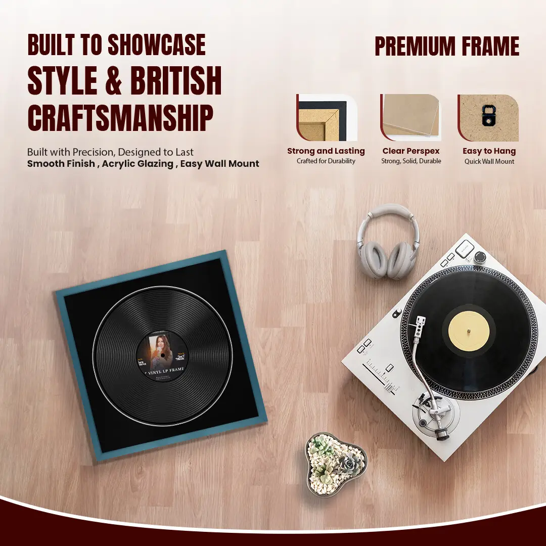 16x16" Modern Sleek Navy Blue Vinyl Record Frame With Black Mount For 12" LP Discs | Contemporary Wall Display thumbnail 2