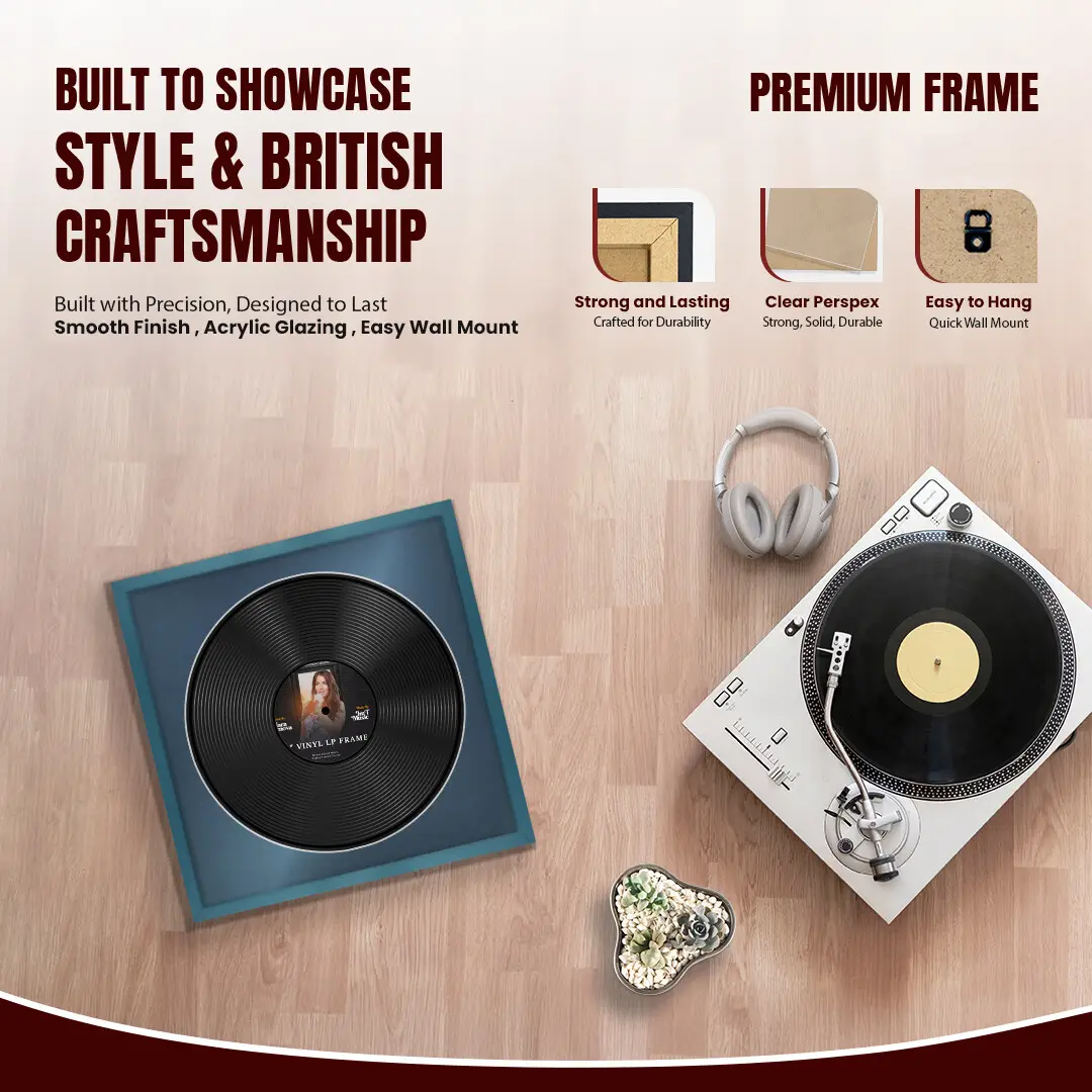 16x16" Modern Sleek Navy Blue Vinyl Record Frame With Pompador Mount For 12" LP Discs | Contemporary Wall Display thumbnail 2