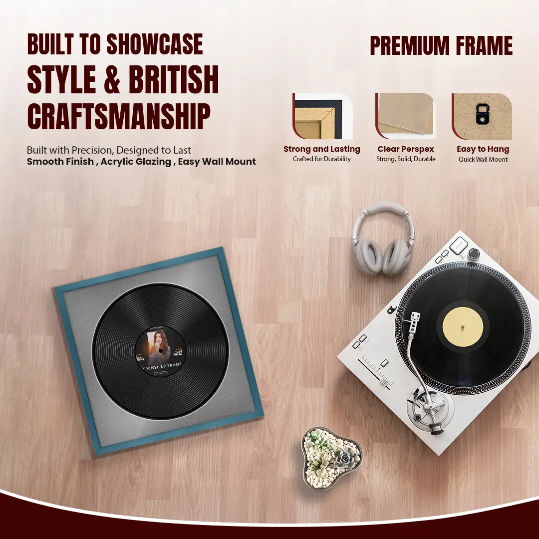 16x16" Modern Sleek Navy Blue Vinyl Record Frame With Silver Mount For 12" LP Discs | Contemporary Wall Display thumbnail 2