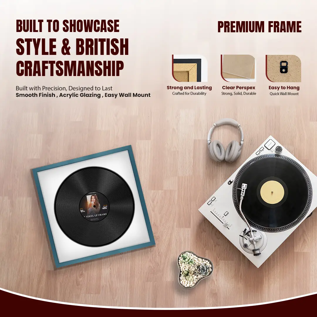 16x16" Modern Sleek Navy Blue Vinyl Record Frame With Ice White Mount For 12" LP Discs | Premium Wall Frame For Music Enthusiasts thumbnail 2