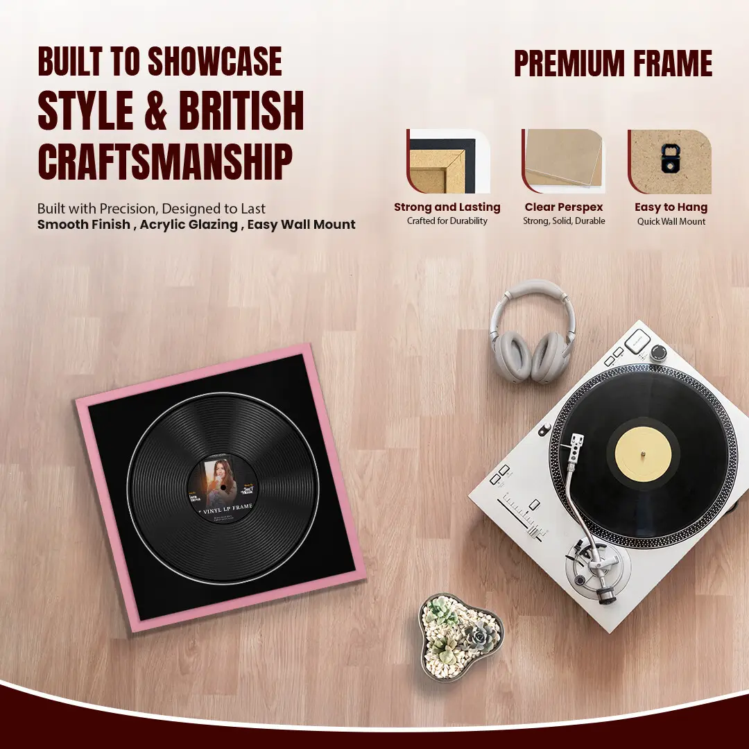 16x16" Modern Sleek Pastel Pink Vinyl Record Frame With Black Mount For 12" LP Discs | Contemporary Wall Display thumbnail 2