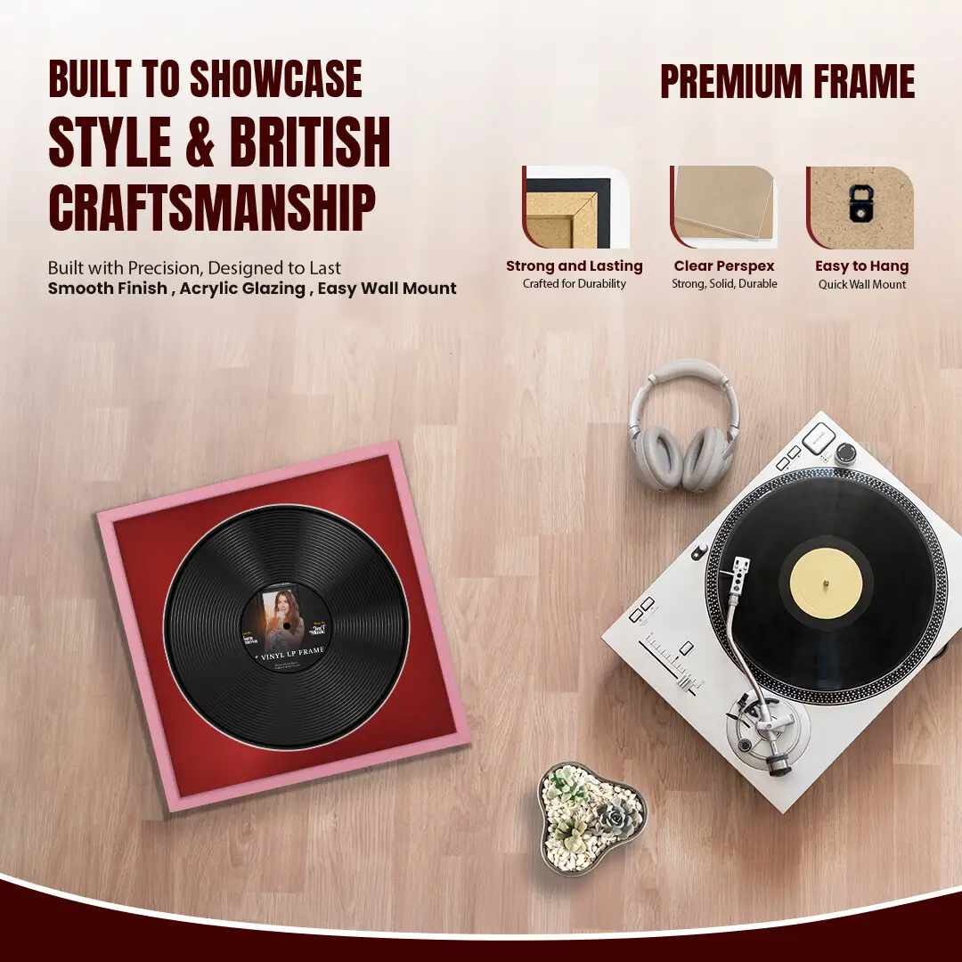 16x16" Modern Sleek Pastel Pink Vinyl Record Frame With Black Mount For 12" LP Discs | Premium Wall Frame For Music Enthusiasts thumbnail 2