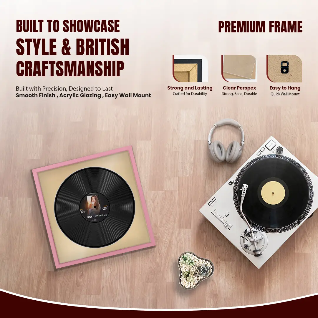 16x16" Modern Sleek Pastel Pink Vinyl Record Frame With Black Mount For 12" LP Discs | Contemporary Wall Display thumbnail 2