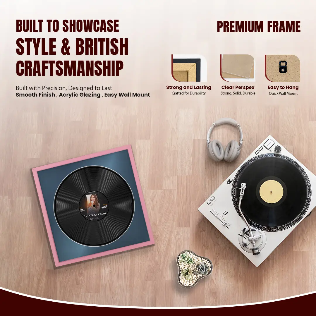 16x16" Modern Sleek Pastel Pink Vinyl Record Frame With Pompador Mount For 12" LP Discs | Premium Wall Frame For Music Enthusiasts thumbnail 2