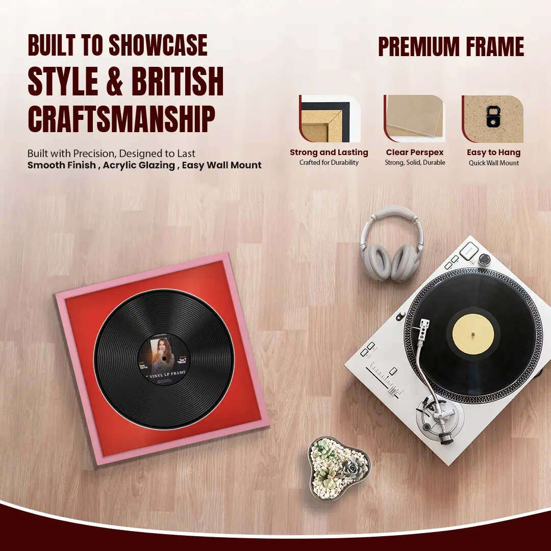 16x16" Modern Sleek Pastel Pink Vinyl Record Frame With Black Mount For 12" LP Discs | Contemporary Wall Display thumbnail 2