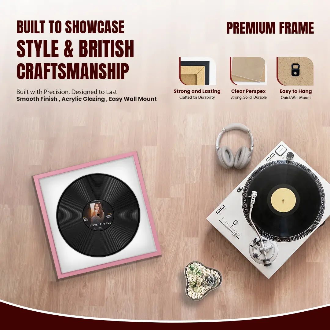 16x16" Modern Sleek Pastel Pink Vinyl Record Frame With Ice White Mount For 12" LP Discs | Contemporary Wall Display thumbnail 2