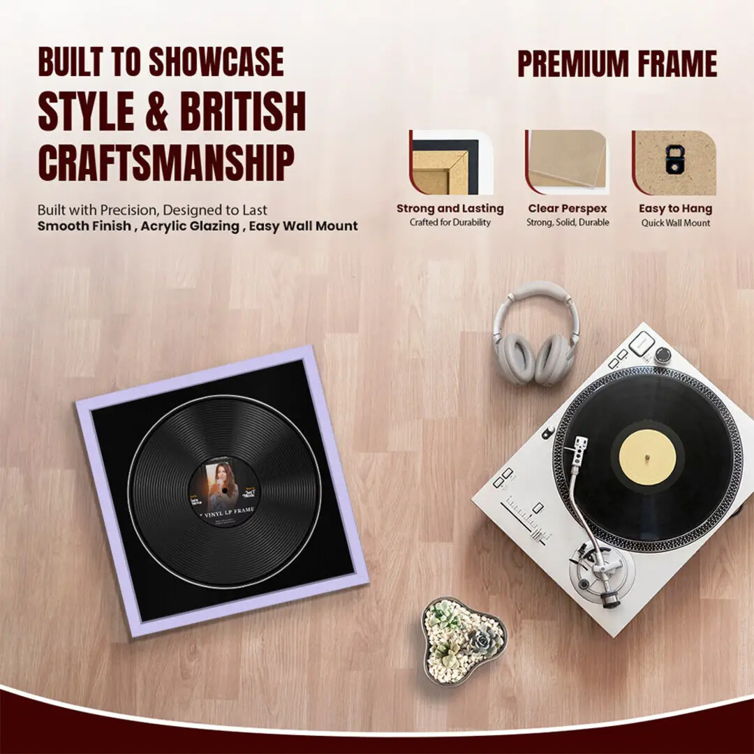 16x16" Modern Sleek Purple Vinyl Record Frame With Black Mount For 12" LP Discs | Premium Wall Frame For Music Enthusiasts thumbnail 2
