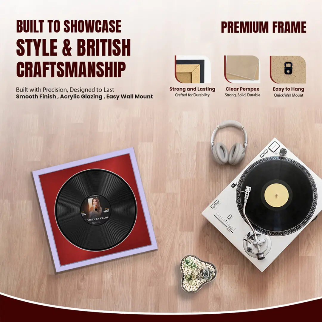16x16" Modern Sleek Purple Vinyl Record Frame With Crimson Mount For 12" LP Discs | Contemporary Wall Display thumbnail 2