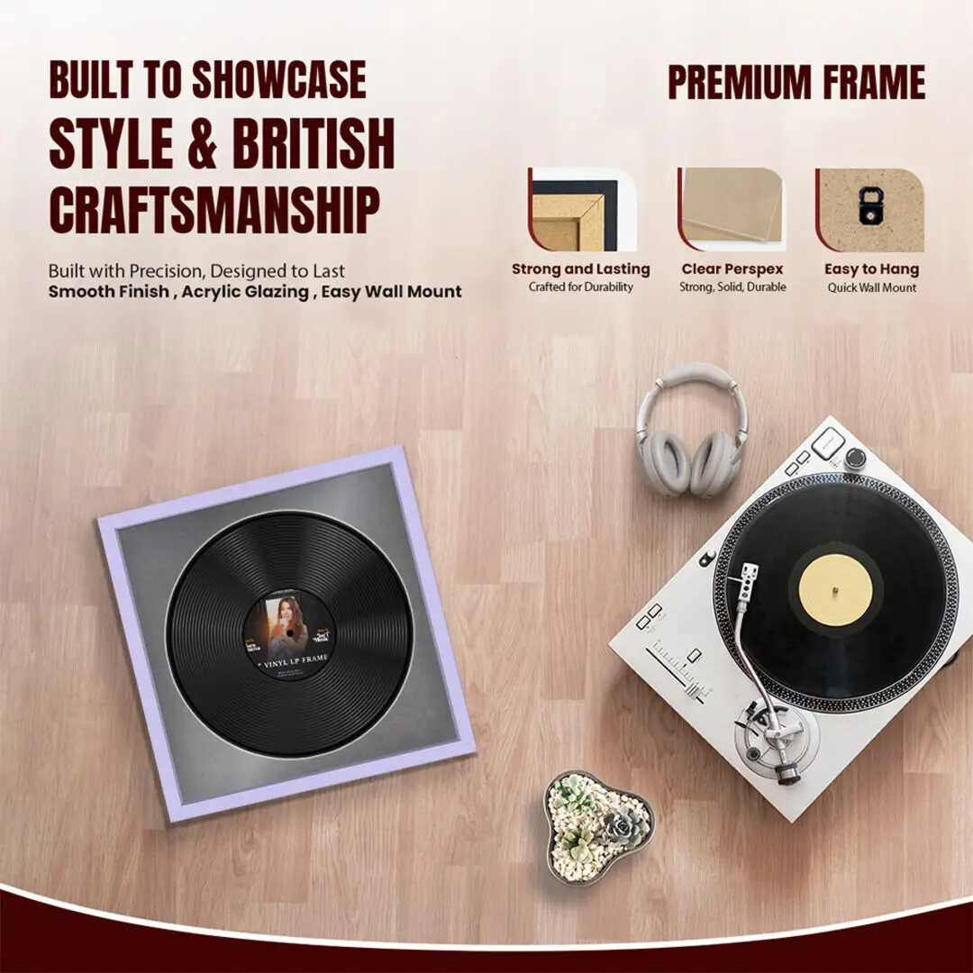 16x16" Modern Sleek Purple Vinyl Record Frame With Black Mount For 12" LP Discs | Premium Wall Frame For Music Enthusiasts thumbnail 2