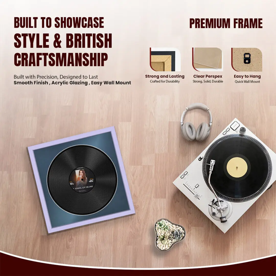 16x16" Modern Sleek Purple Vinyl Record Frame With Pompador Mount For 12" LP Discs | Elegant Frame For Music Lovers thumbnail 2