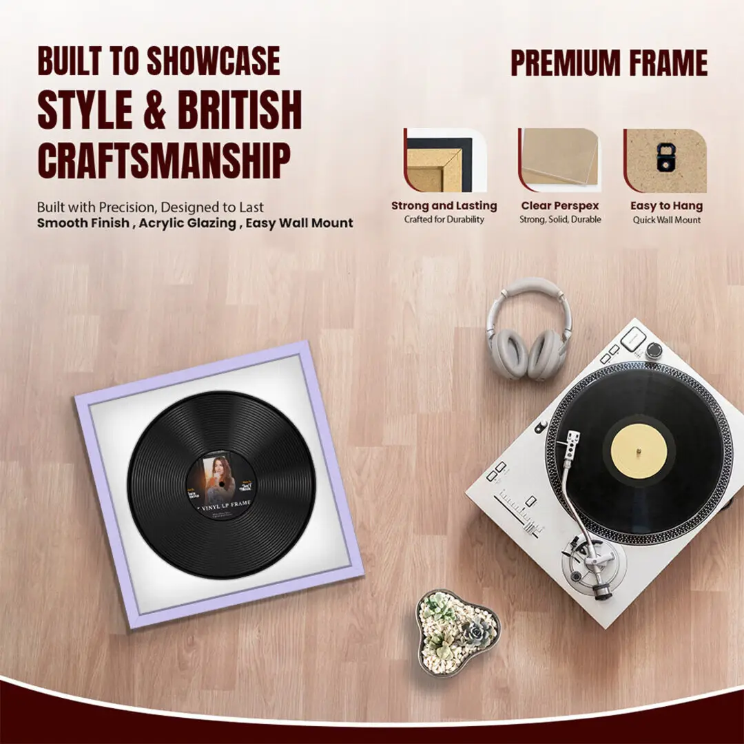 16x16" Modern Sleek Purple Vinyl Record Frame With Ice White Mount For 12" LP Discs | Elegant Frame For Music Lovers thumbnail 2