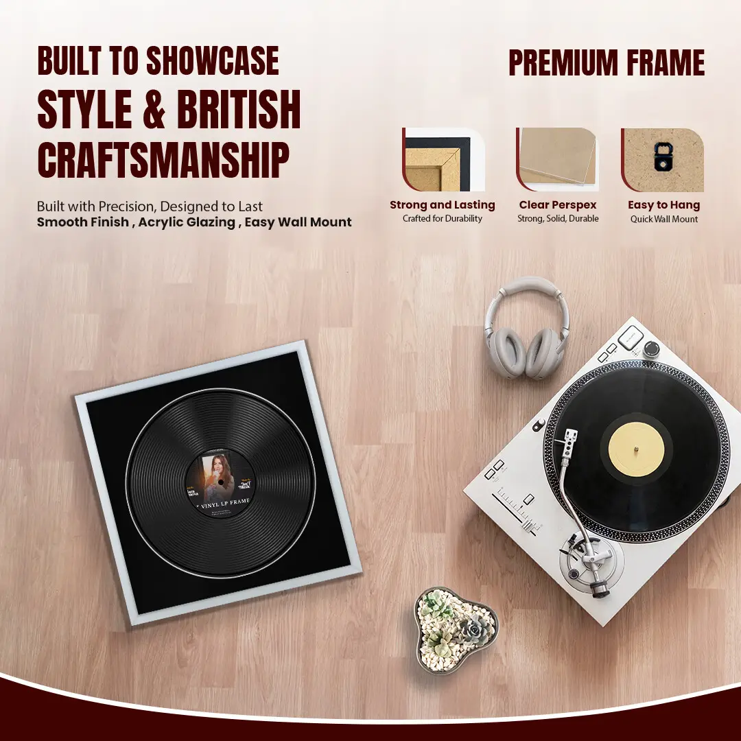16x16" Modern Sleek Silver Vinyl Record Frame With Black Mount For 12" LP Discs | Contemporary Wall Display thumbnail 2
