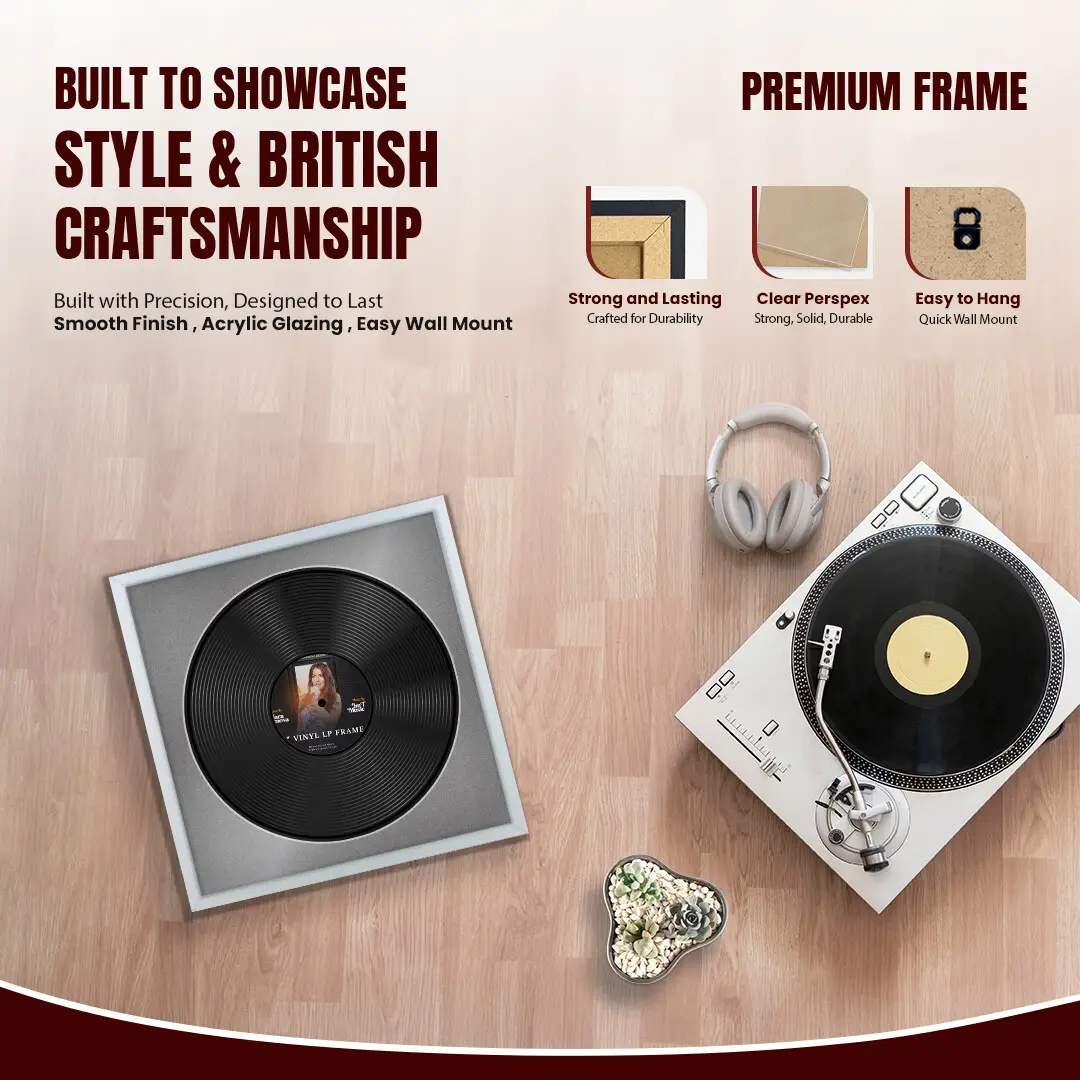 16x16" Modern Sleek Silver Vinyl Record Frame With Silver Mount For 12" LP Discs | Elegant Frame For Music Lovers thumbnail 2