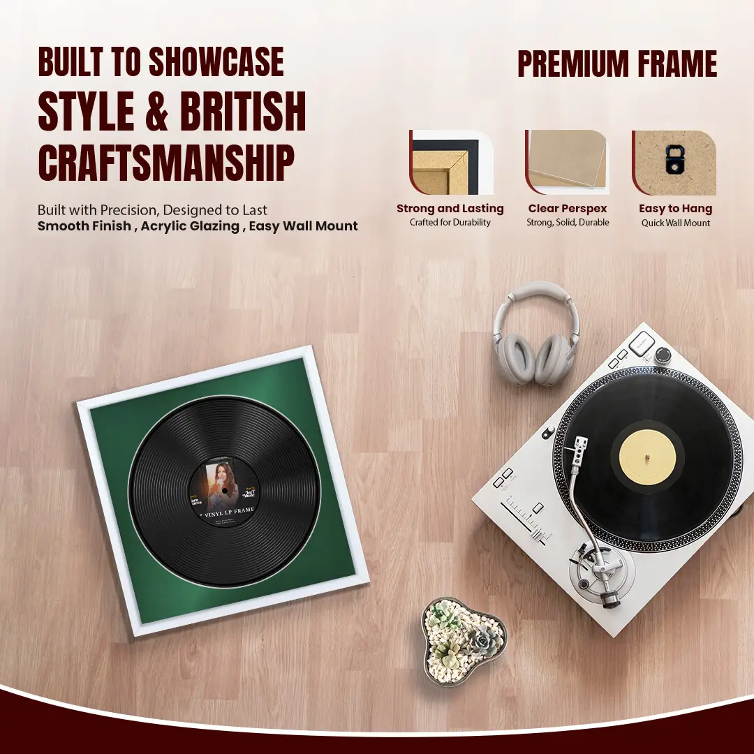 16x16" Modern Sleek White Vinyl Record Frame With Black Mount For 12" LP Discs | Premium Wall Frame For Music Enthusiasts thumbnail 2