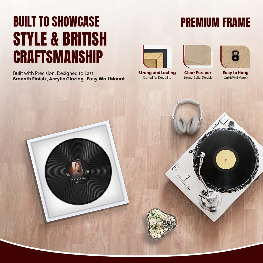 16x16" Modern Sleek White Vinyl Record Frame With Ice White Mount For 12" LP Discs | Premium Wall Frame For Music Enthusiasts thumbnail 2