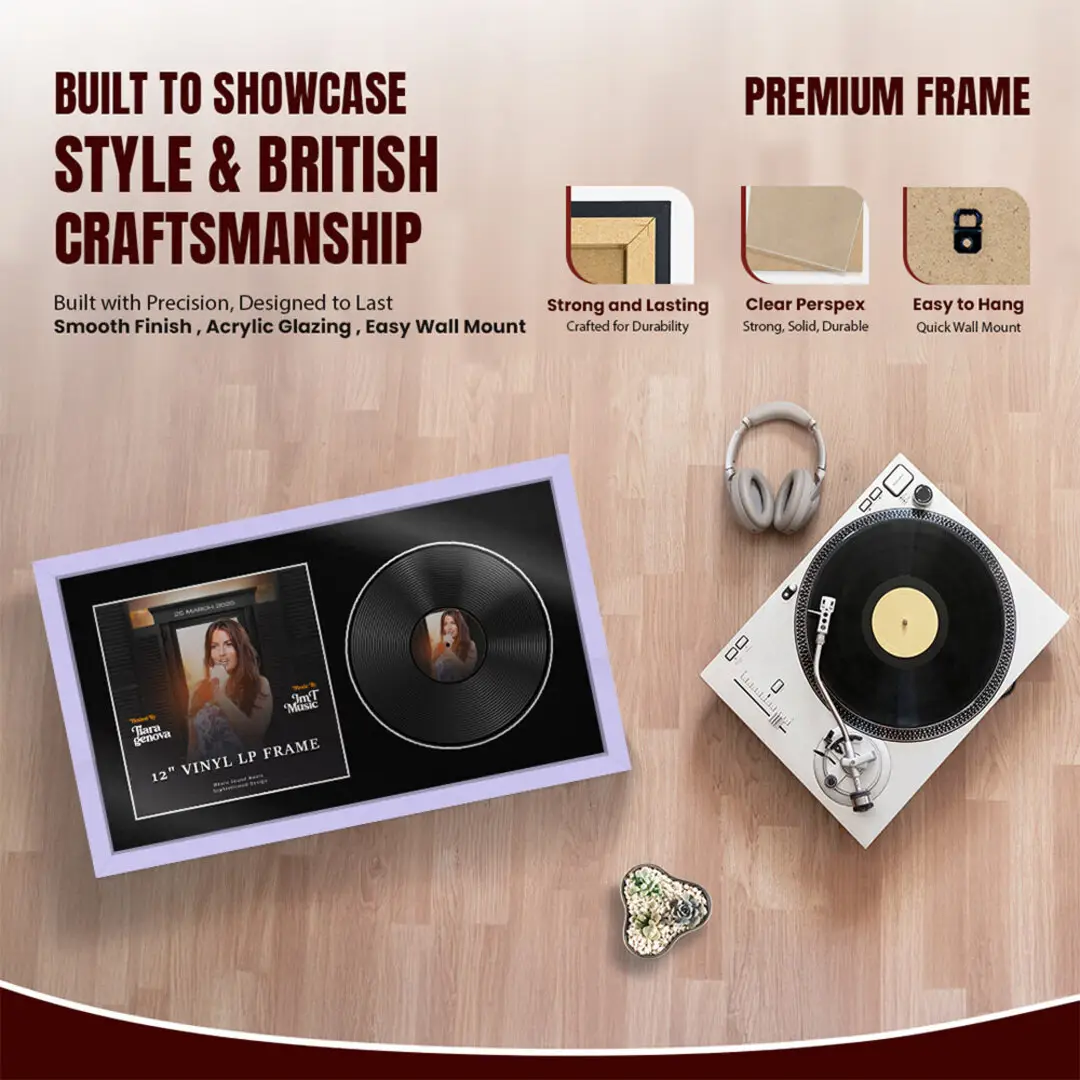 30x17" Modern Sleek Purple Vinyl Record Frame With Black Mount | Displays 12" LP Cover & Disc Side by Side thumbnail 2