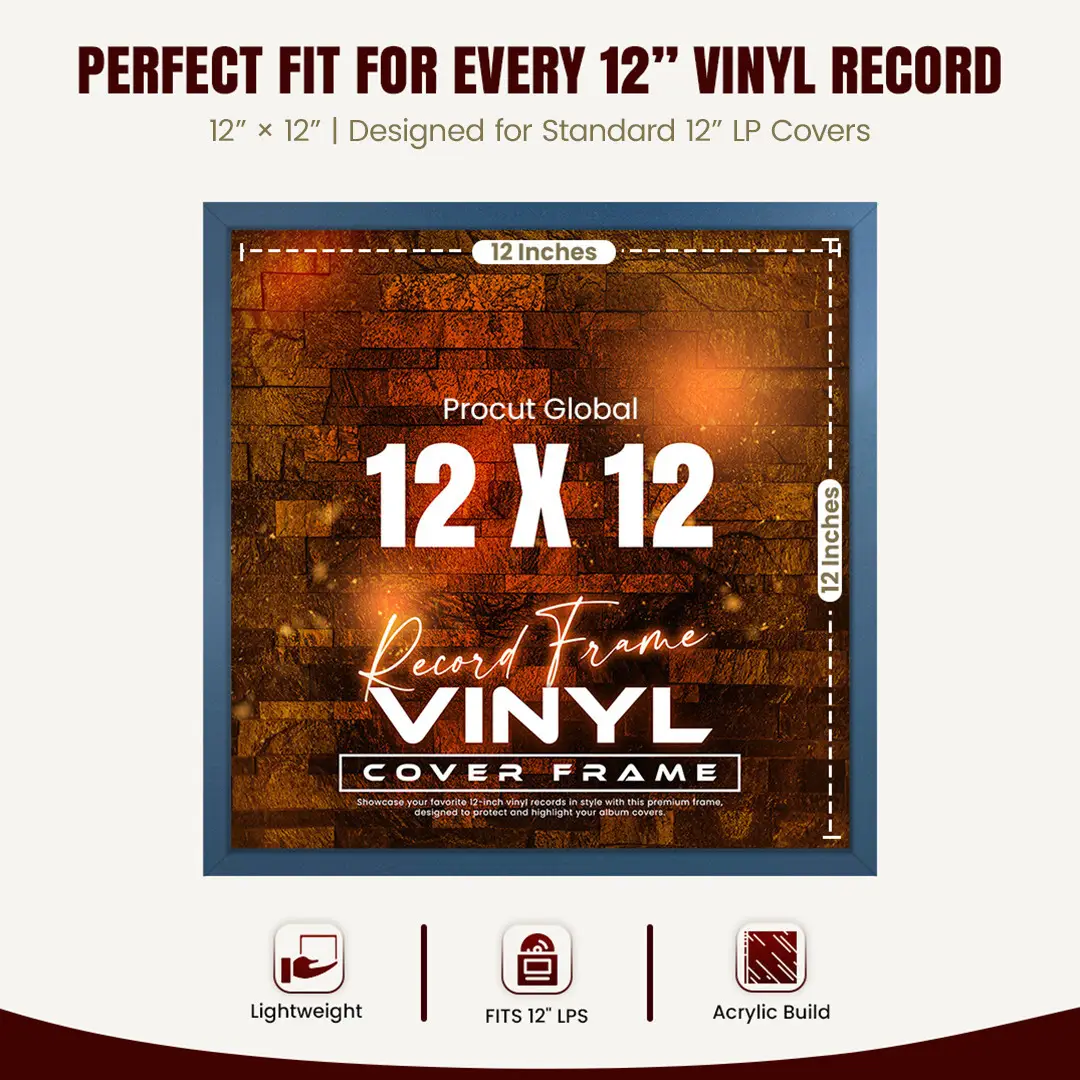 12x12" Modern Sleek Navy Blue Vinyl Record Frame For 12" LP Album Covers | Elegant Music Display For Wall thumbnail 3