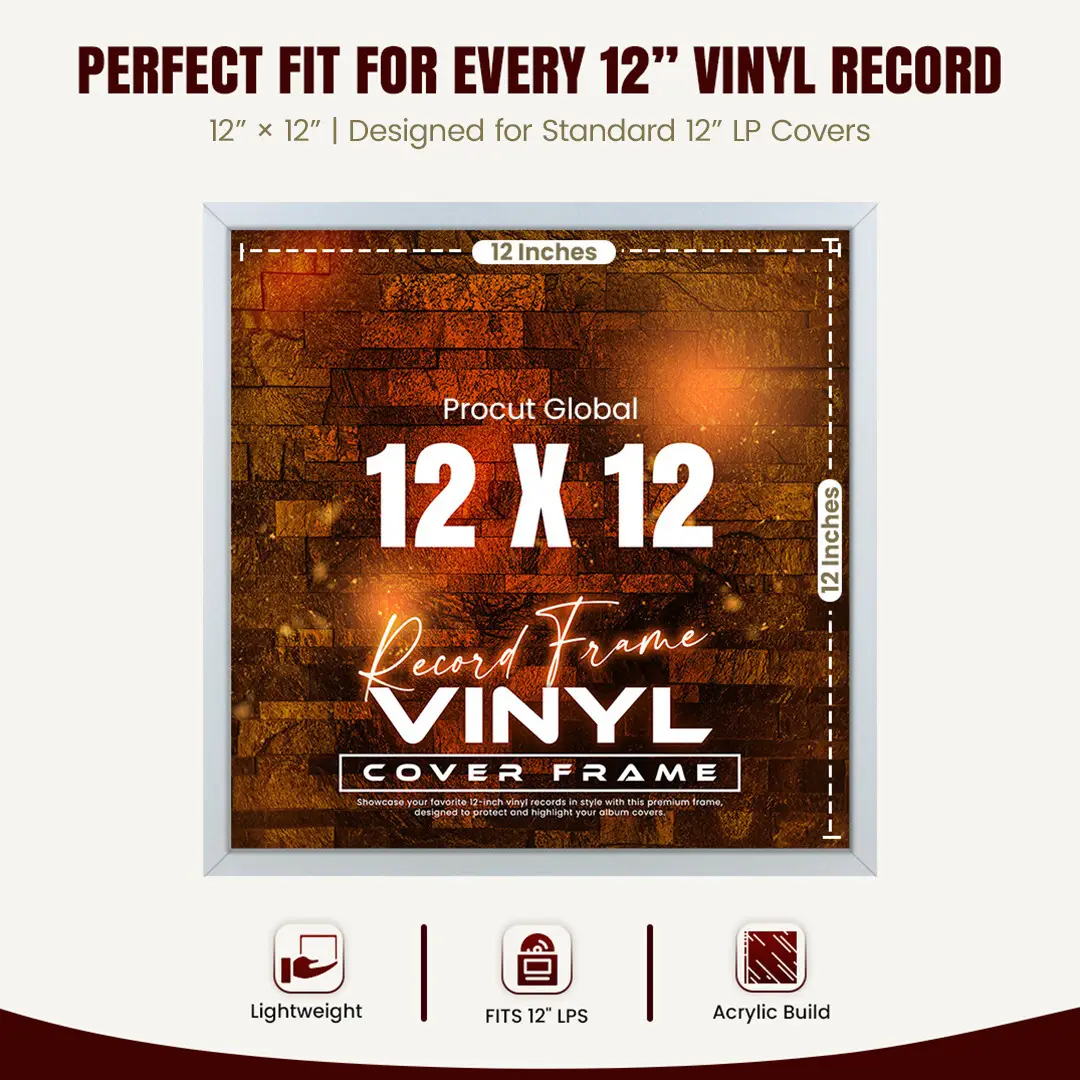 12x12" Modern Sleek Silver Vinyl Record Frame For 12" LP Album Covers | Elegant Music Display For Wall thumbnail 3