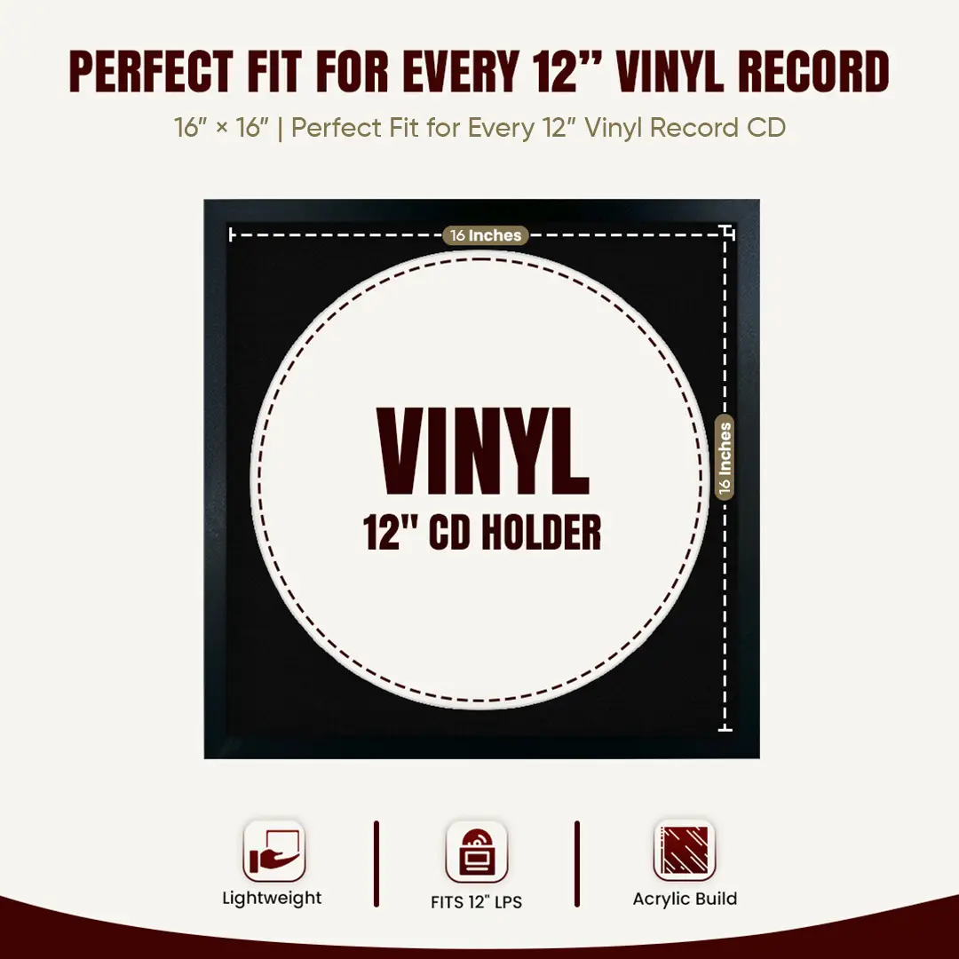 16x16" Modern Sleek Black Vinyl Record Frame With Black Mount For 12" LP Discs | Elegant Frame For Music Lovers thumbnail 3