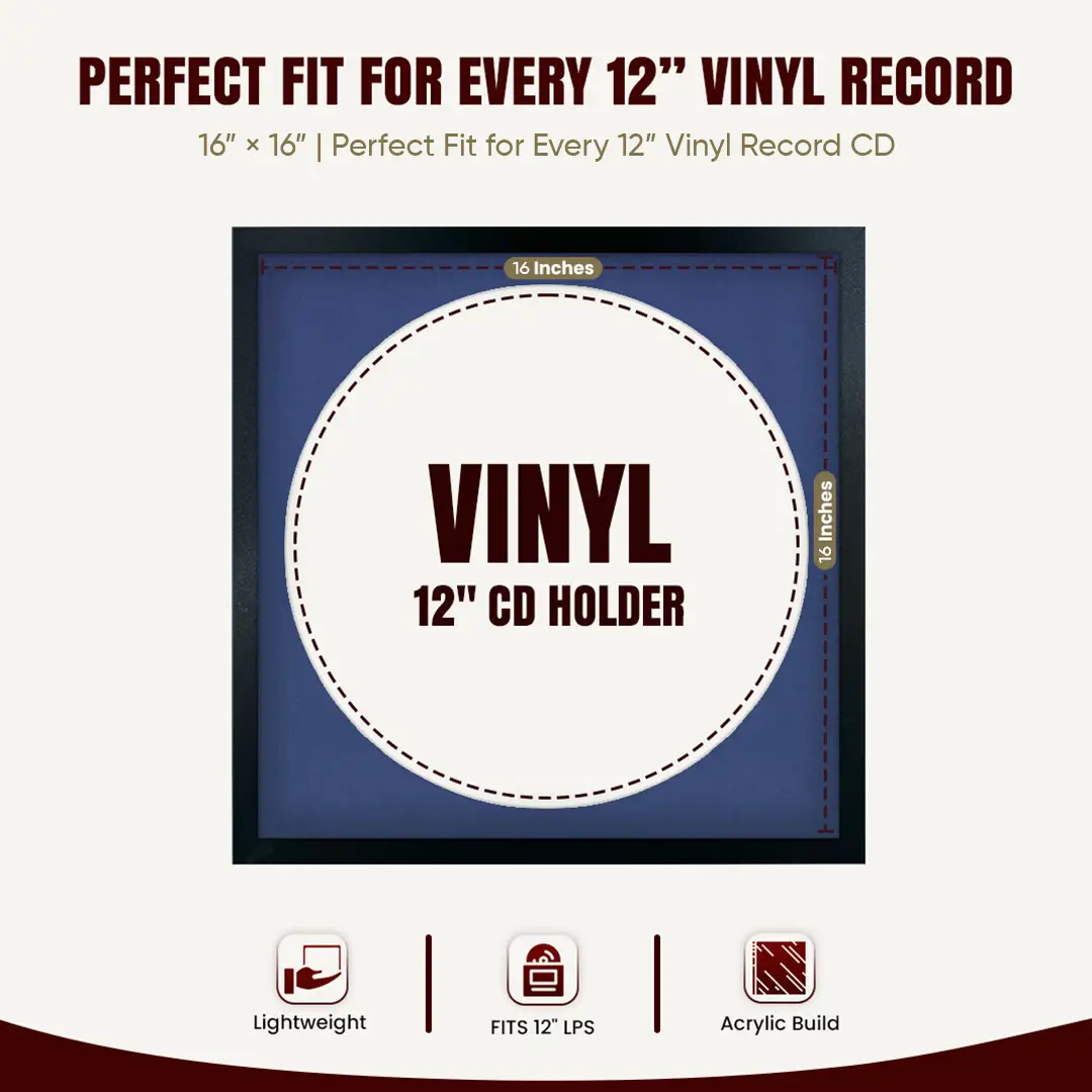 16x16" Modern Sleek Black Vinyl Record Frame With Blue Mount For 12" LP Discs | Contemporary Wall Display thumbnail 3