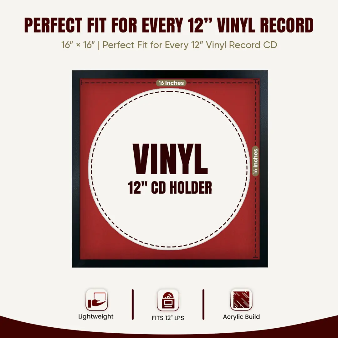 16x16" Modern Sleek Black Vinyl Record Frame With Black Mount For 12" LP Discs | Elegant Frame For Music Lovers thumbnail 3