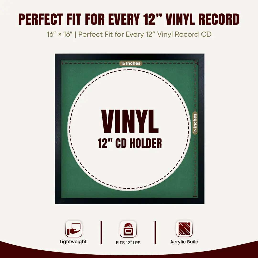 16x16" Modern Sleek Black Vinyl Record Frame With Emerald (Green) Mount For 12" LP Discs | Premium Wall Frame For Music Enthusiasts thumbnail 3