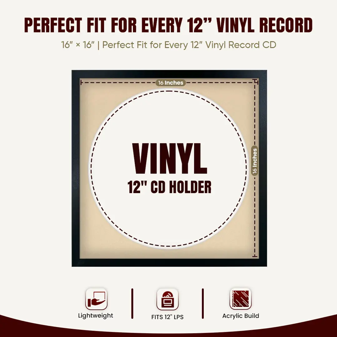 16x16" Modern Sleek Black Vinyl Record Frame With Ivory Mount For 12" LP Discs | Contemporary Wall Display thumbnail 3