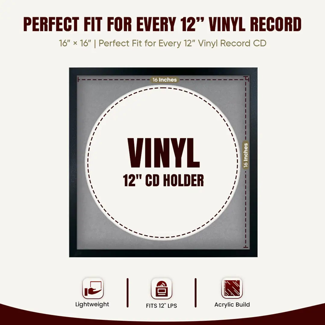 16x16" Modern Sleek Black Vinyl Record Frame With Mid Grey Mount For 12" LP Discs | Contemporary Wall Display thumbnail 3
