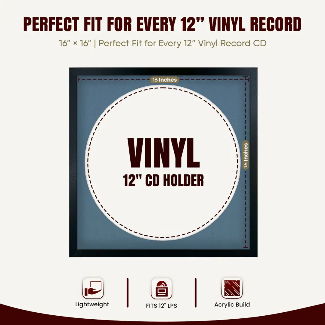 16x16" Modern Sleek Black Vinyl Record Frame With Pompador Mount For 12" LP Discs | Contemporary Wall Display thumbnail 3