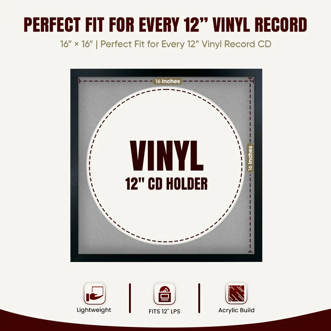 16x16" Modern Sleek Black Vinyl Record Frame With Silver Mount For 12" LP Discs | Contemporary Wall Display thumbnail 3