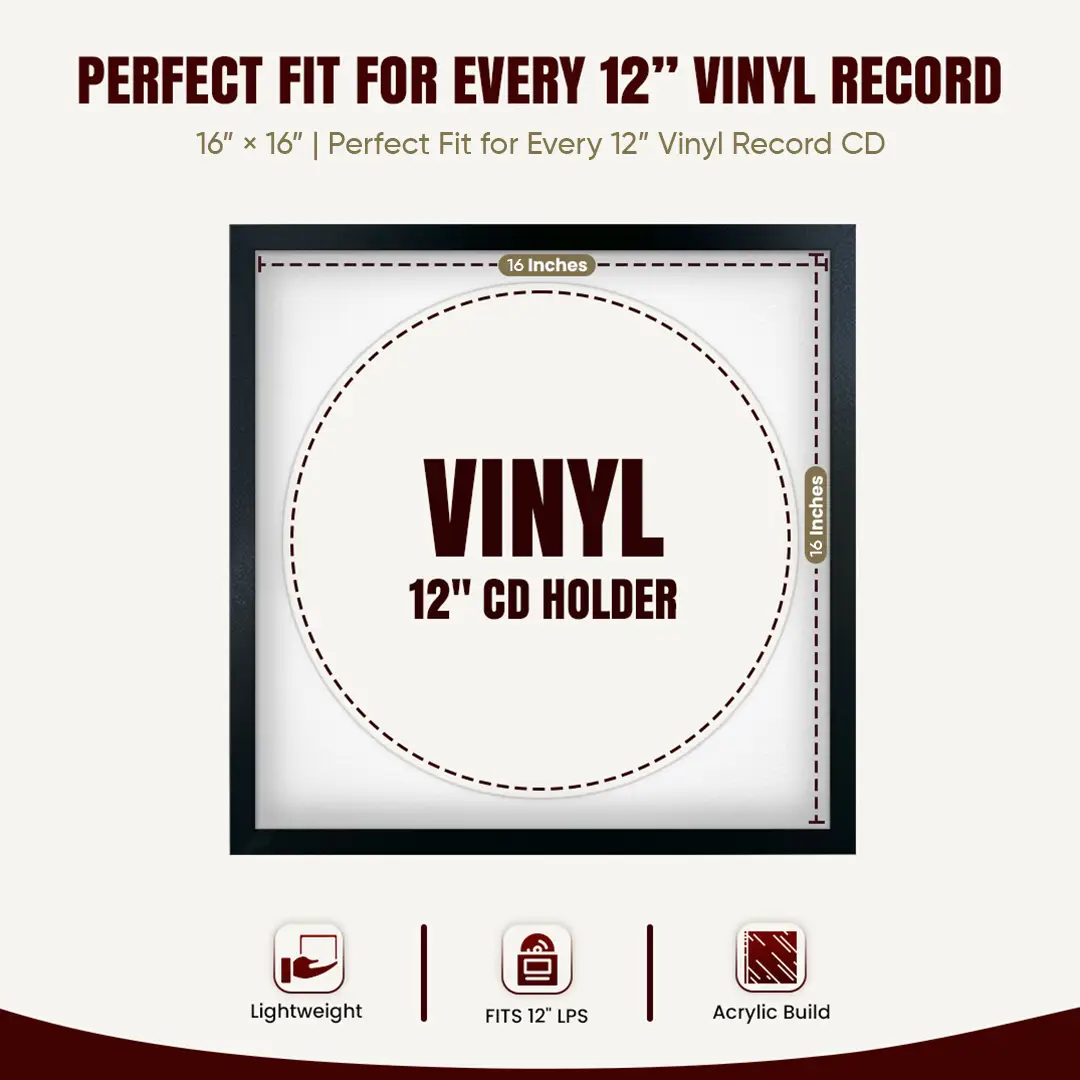 16x16" Modern Sleek Black Vinyl Record Frame With Black Mount For 12" LP Discs | Contemporary Wall Display thumbnail 3