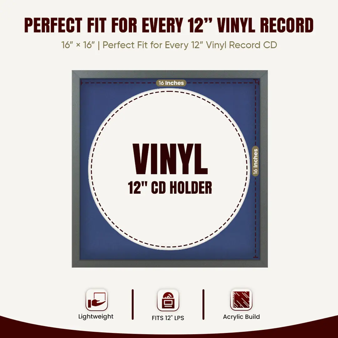 16x16" Modern Sleek Dark Grey Vinyl Record Frame With Blue Mount For 12" LP Discs | Contemporary Wall Display thumbnail 3