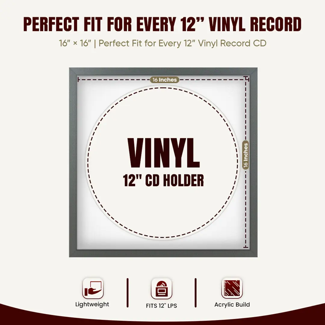 16x16" Modern Sleek Dark Grey Vinyl Record Frame With Ice White Mount For 12" LP Discs | Elegant Frame For Music Lovers thumbnail 3