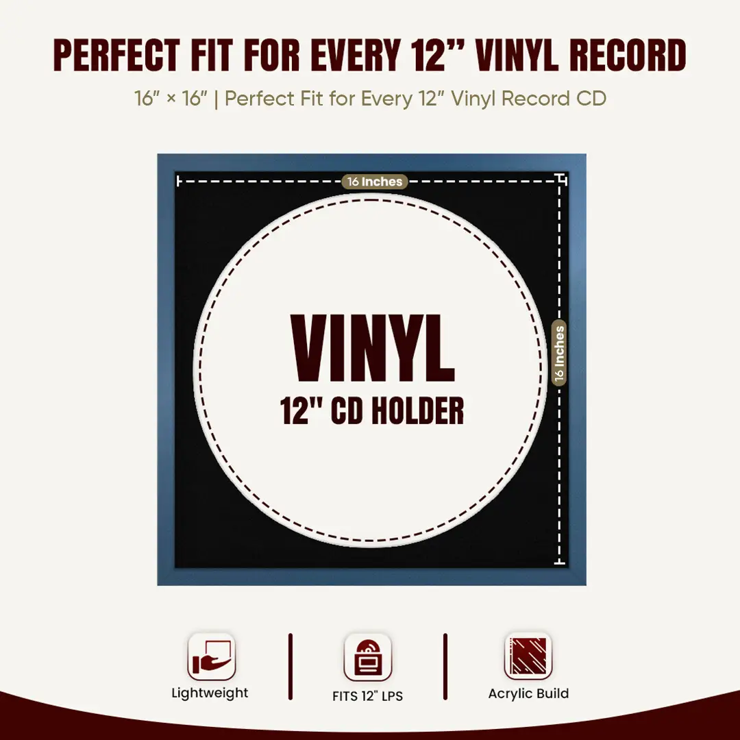 16x16" Modern Sleek Navy Blue Vinyl Record Frame With Black Mount For 12" LP Discs | Contemporary Wall Display thumbnail 3