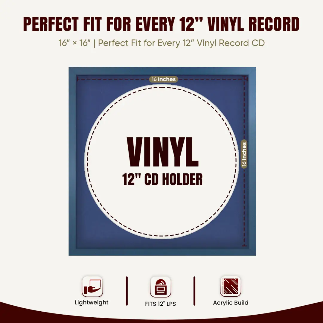 16x16" Modern Sleek Navy Blue Vinyl Record Frame With Blue Mount For 12" LP Discs | Contemporary Wall Display thumbnail 3