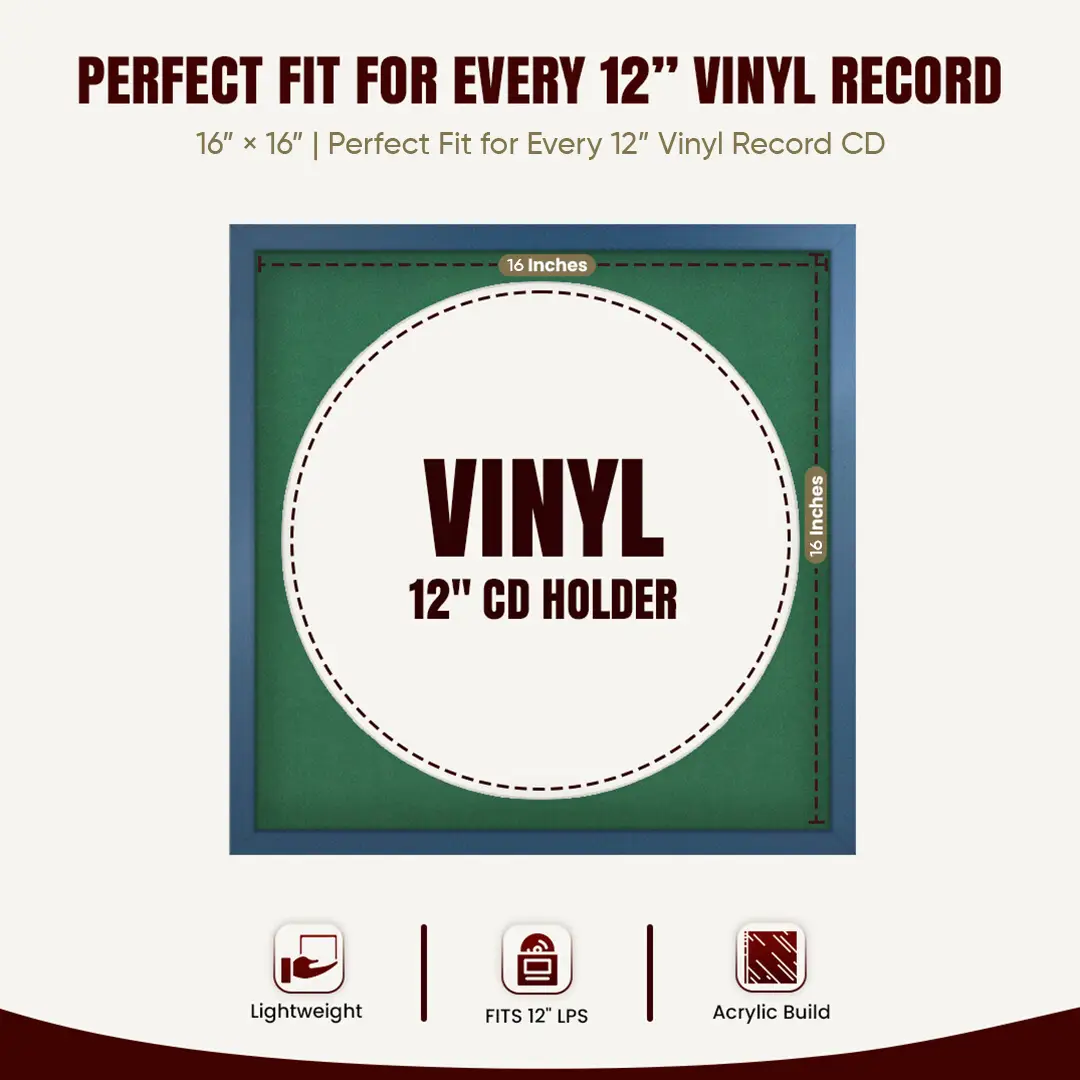 16x16" Modern Sleek Navy Blue Vinyl Record Frame With Emerald (Green) Mount For 12" LP Discs | Elegant Frame For Music Lovers thumbnail 3