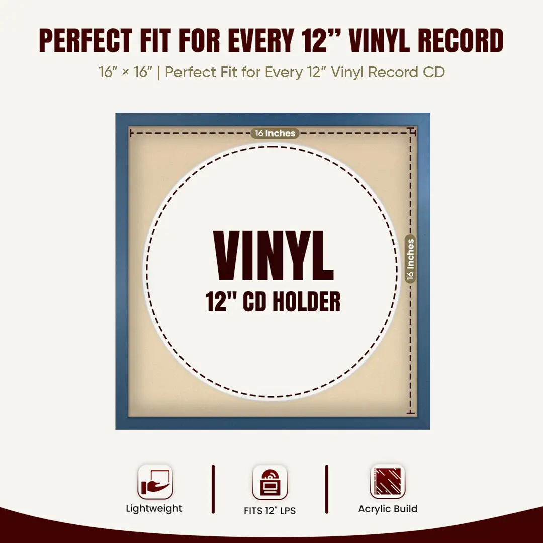 16x16" Modern Sleek Navy Blue Vinyl Record Frame With Ivory Mount For 12" LP Discs | Contemporary Wall Display thumbnail 3