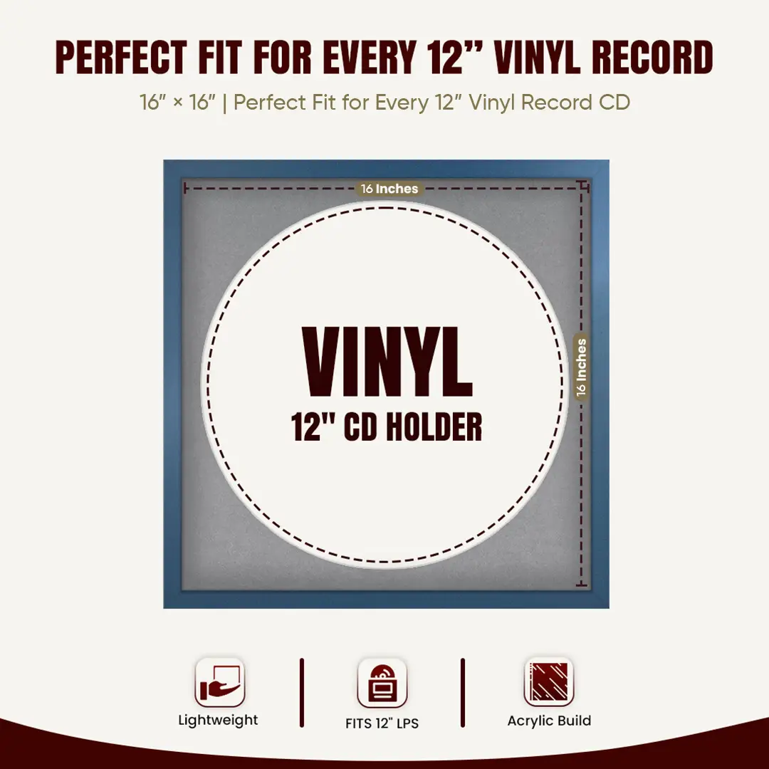 16x16" Modern Sleek Navy Blue Vinyl Record Frame With Mid Grey Mount For 12" LP Discs | Elegant Frame For Music Lovers thumbnail 3